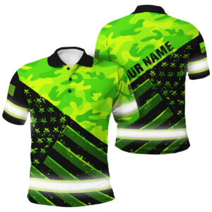 Hi Vis Polo Shirt - Patriotic Green Neon Camo US Flag And Safety Workwear