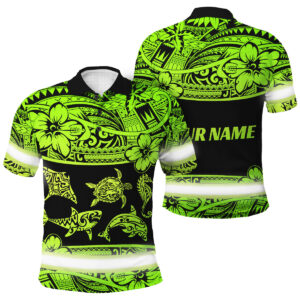 Hi Vis Polo Shirt Reflective Green Neon Animal Sea Hawaiian Polynesian Tribal