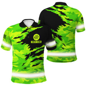 Custom Hi Vis Polo - Green Neon Camo Scratch Veteran Style