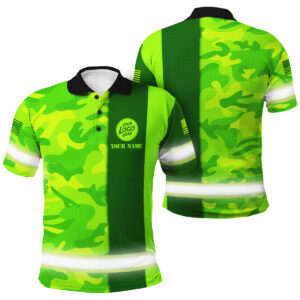 Personalized Hi Vis Polo - Green Neon Camo Veteran Safety Shirt