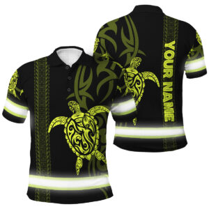 Hi Vis Polo Shirt - Lime Neon Hawaiian Polynesian Tribal with Your Name