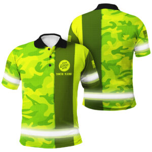 Hi Vis Polo Shirt - Lime Neon Veteran Camo with Name Customization