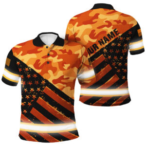 Hi Vis Polo Shirt - Patriotic Orange Neon Camo US Flag And Safety Workwear