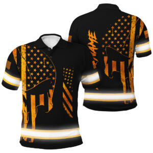 Hi Vis Polo Shirt - Orange Neon Skull Flag, Custom Name For Skull Lover, Patriotic