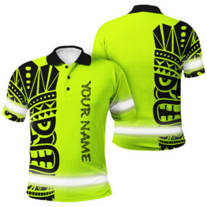 Hi Vis Polo Shirt Reflective TiKi Hawaiian Polynesian Tribal Custom Name