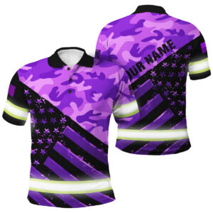 Hi Vis Polo Shirt - Violet Camo US Flag, Custom Name Included