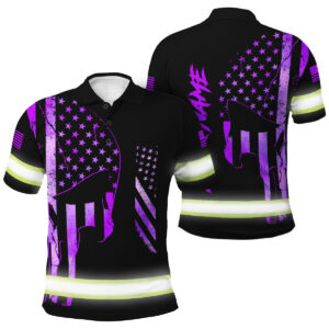Hi Vis Polo Shirt - Violet Neon Skull Flag, Custom Name For Skull Lover, Patriotic