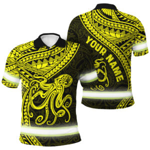 Hi Vis Polo Shirt With Yellow Neon Hawaii Octopus Custom Name