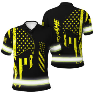 Hi Vis Polo Shirt - Yellow Neon Skull Flag, Custom Name For Skull Lover, Patriotic