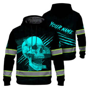 Hi Vis Hoodie Reflective Tapes Blue Skull And US Flag