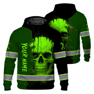 Hi Vis Hoodie Reflective Tapes Green Neon Skull Scratch 3 Custom Name