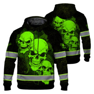 Hi Vis Hoodie Reflective Tapes Green Neon Skull Smoke Custom Name