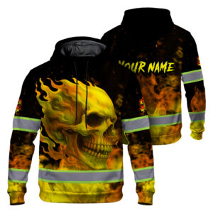 Hi Vis Hoodie Reflective Tapes Orange Neon Skull 5 Custom Name