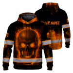 Hi Vis Hoodie Reflective Tapes Orange Neon Skull Fire 3 Custom Name 1