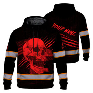 Hi Vis Hoodie Reflective Tapes Red Skull And US Flag