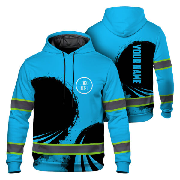 Hi Vis Hoodie Reflective Tapes Uniform Blue Neon Custom Name And Logo Safety Workwear For Teams, Group, Company 1