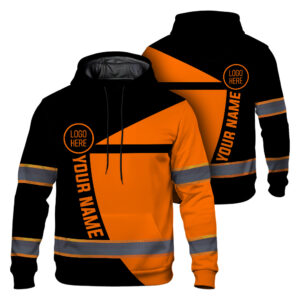 Hi Vis Hoodie Reflective Tapes Uniform Orange Neon 2 Custom Name And Logo Safety Workwear For Workers, Teams, Group, Company