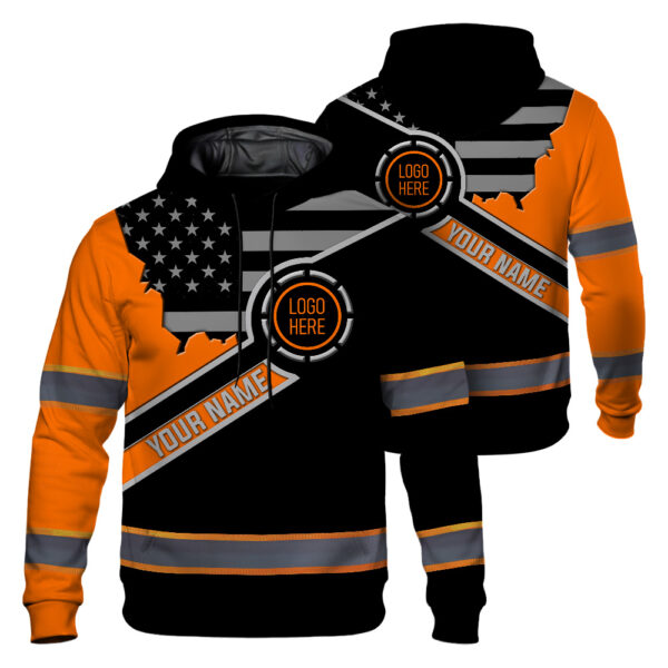 Hi Vis Hoodie Reflective Tapes Uniform Orange Neon 3 Custom Name And Logo Safety Workwear For Workers, Teams, Group, Company 1