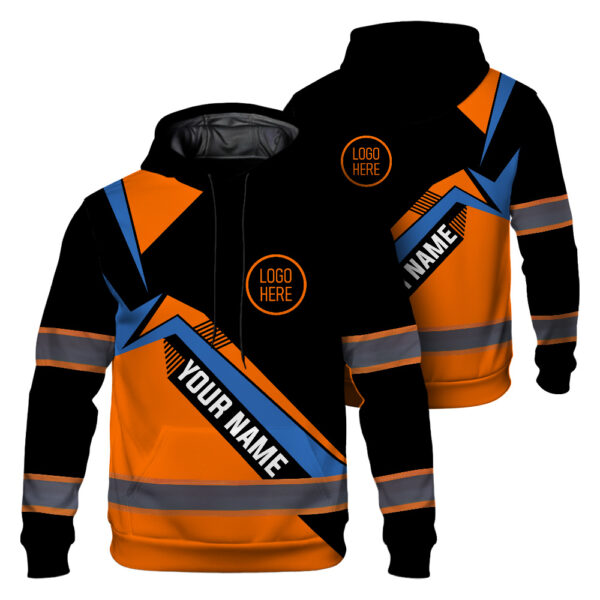 Hi Vis Hoodie Reflective Tapes Uniform Orange Neon 4 Custom Name And Logo Safety Workwear For Workers, Teams, Group, Company 1