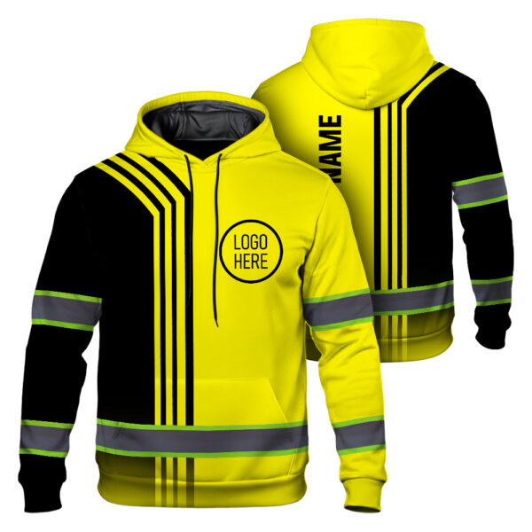 Hi Vis Hoodie Reflective Tapes Uniform Yellow Neon Custom Name And Logo Safety Workwear For Workers, Teams, Group, Company 1