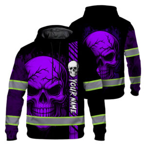 Hi Vis Hoodie Reflective Tapes Violet Neon Skull Custom Name