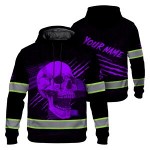 Hi Vis Hoodie Reflective Tapes Violet Skull And US Flag