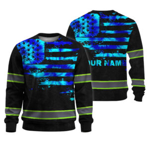 Hi Vis Long Sleeve Shirt Reflective Tapes Blue Tie Dye US Flag Custom Name