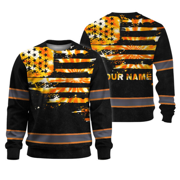 Hi Vis Long Sleeve Shirt Reflective Tapes Orange Tie Dye US Flag Custom Name 1