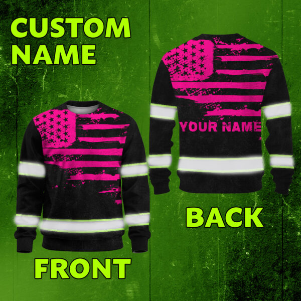 Hi Vis Long Sleeve Shirt Reflective Tapes Pink Neon US Flag Custom Name-customname