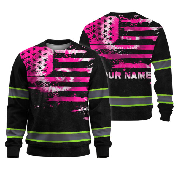 Hi Vis Long Sleeve Shirt Reflective Tapes Pink Tie Dye US Flag Custom Name 1