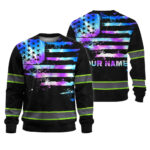 Hi Vis Long Sleeve Shirt Reflective Tapes Violet Blue Tie Dye US Flag Custom Name 1