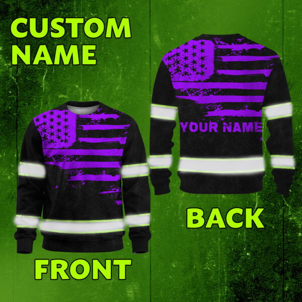 Hi Vis Long Sleeve Shirt Reflective Tapes Violet Neon US Flag Custom Name-custom name