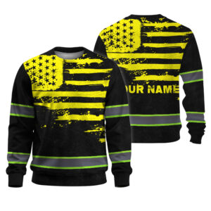 Hi Vis Long Sleeve Shirt Reflective Tapes Yellow Neon US Flag Custom Name