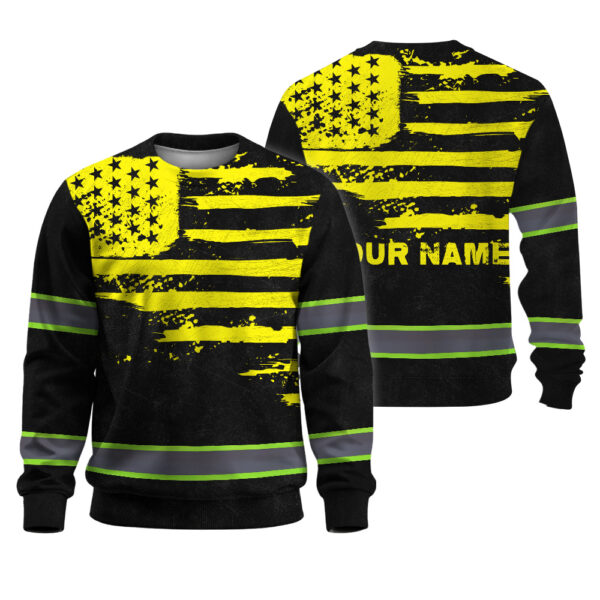 Hi Vis Long Sleeve Shirt Reflective Tapes Yellow Neon US Flag Custom Name 1