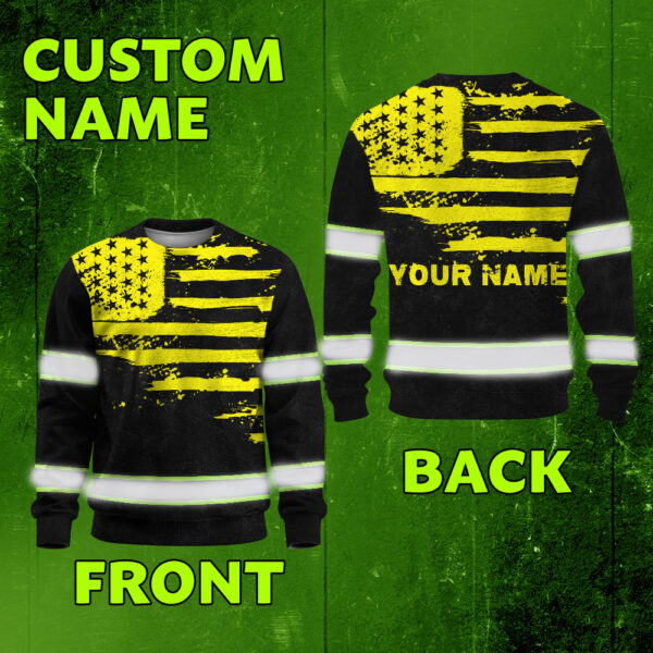Hi Vis Long Sleeve Shirt Reflective Tapes Yellow Neon US Flag Custom Name-custom name