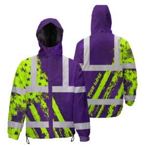 Hi Vis Jacket Waterproof Reflective Green Violet Flag