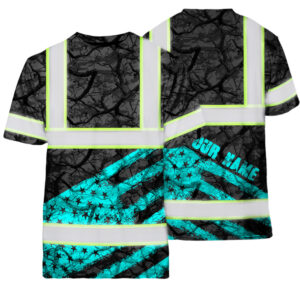 Hi Vis Shirt Reflective Tapes Blue Camo Neon US Flag Custom Name