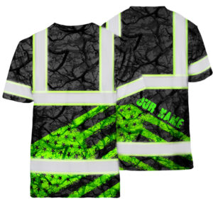 Hi Vis Shirt Reflective Tapes Green Neon Hunting Pattern US Flag Custom Name Safety Workwear