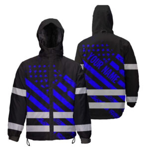 Hi Vis Jacket Waterproof And Windproof Reflective Black Blue USA Flag