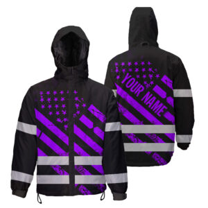 Hi Vis Jacket Waterproof And Windproof Reflective Black Violet Neon USA Flag