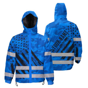 Hi Vis Jacket Waterproof And Windproof Reflective Camo Blue Neon