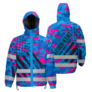 Hi Vis Jacket Waterproof And Windproof Reflective Camo Pink Blue Neon US Flag