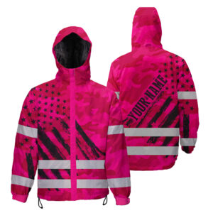 Hi Vis Jacket Waterproof And Windproof Reflective Camo Pink Neon US Flag