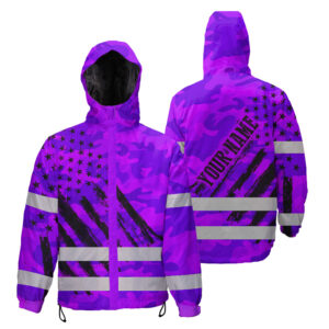 Hi Vis Jacket Waterproof And Windproof Reflective Camo Violet Neon US Flag