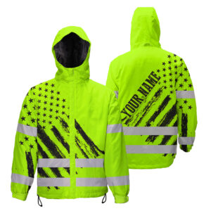 Hi Vis Jacket Waterproof And Windproof Reflective Green Neon US Flag
