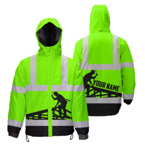 Hi Vis Jacket Waterproof And Windproof Reflective Green Roofer