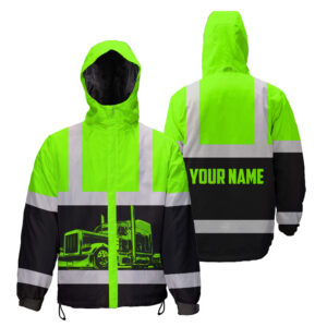 Hi Vis Jacket Waterproof And Windproof Reflective Green Semi Truck Driver
