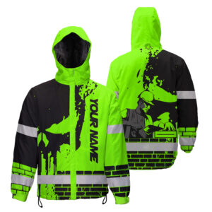 Hi Vis Jacket Waterproof And Windproof Reflective Green Skull Bricklayer