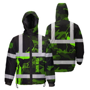 Hi Vis Jacket Waterproof And Windproof Reflective Green Skull Camo Neon