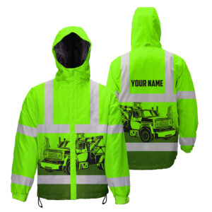 Hi Vis Jacket Waterproof And Windproof Reflective Green Tow Truck Driver